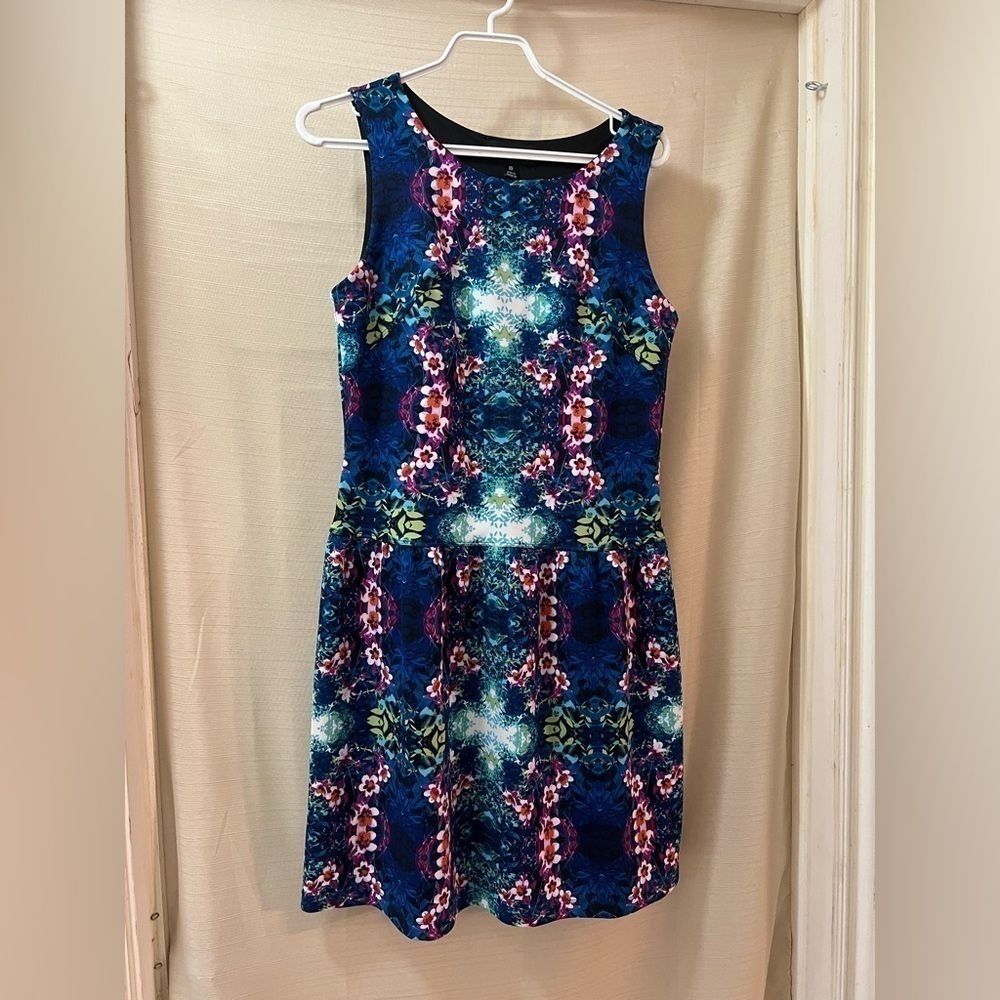 Cynthia Rowley BOGO trippy unique floral design midi dress summer size 10 ⚫️ - Picture 2 of 9
